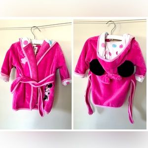 Disney Baby Pink Minnie Ears w/Bow Bathrobe Beach Pool Swim Towel Robe Size 0-9M